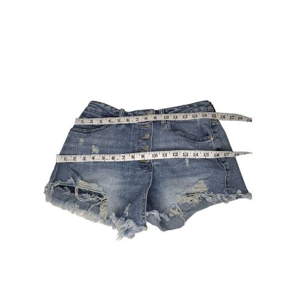 Madden NYC Skort Women Sz 5 Super High Rise Medium Wash Button Up Distressed - Picture 3 of 6